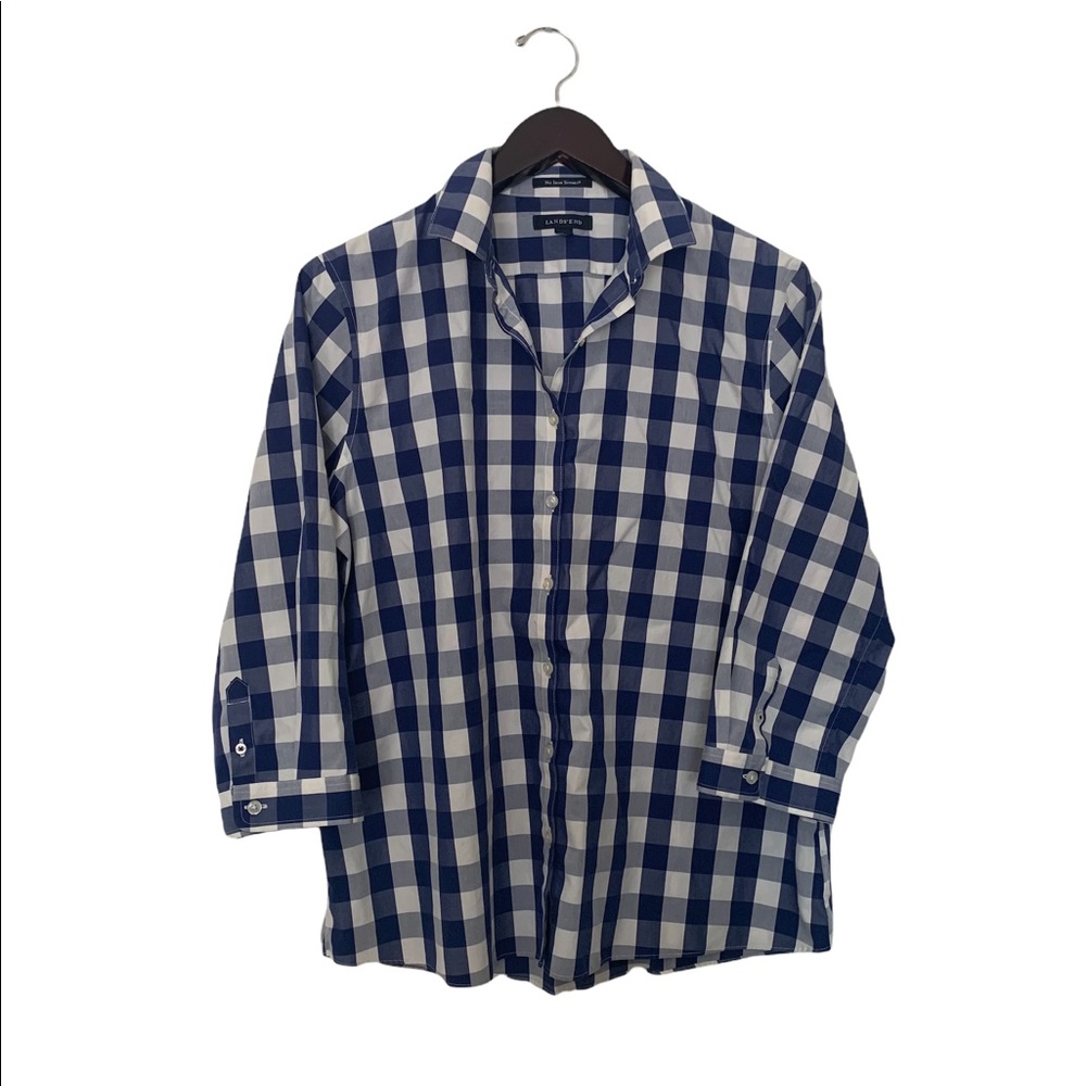 Land's End Blue & White Gingham Button Down Shirt